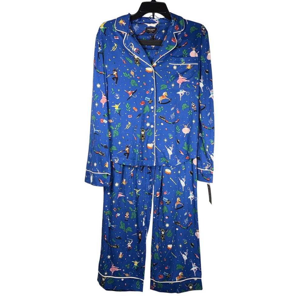 Kate‎ Spade Womens Small Nutcracker Christmas 2 Pc Blue PJ's Pajama Set NWT